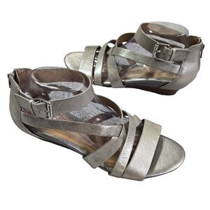 Sofft Rosaria Metallic Leather Gladiadtor Sandals Anthracite Silver Tan WIDE